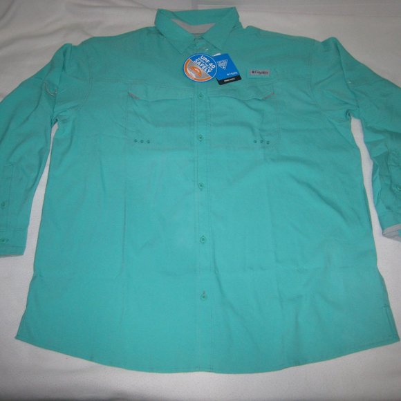 Columbia Mens Low Drag Offshore Long Sleeve Shirt Green PFG Size 2XL (FM7074) - Picture 1 of 11